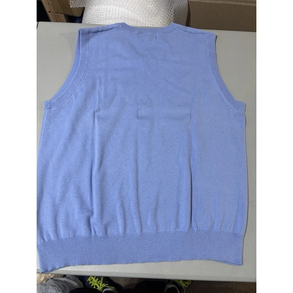 Oscar De La Renta Sweater Mens Large Blu Knit V-Neck Diamond Pattern Lightweight